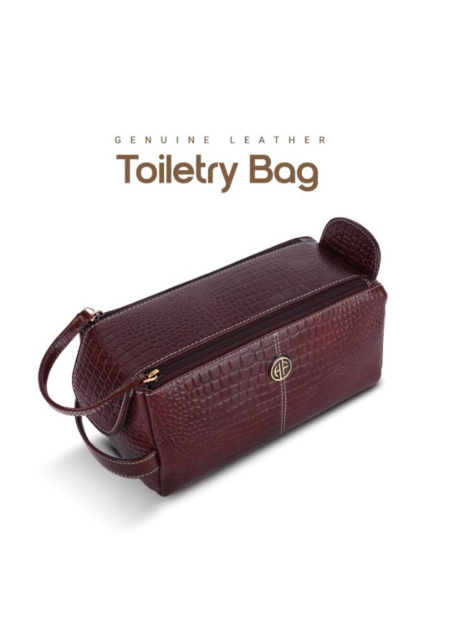 HAMMONDS FLYCATCHER Genuine Leather Toiletry Bag for Men and Women - Travel Organizer Pouch, Shaving Kit Bag for Men, Cosmetic Organizer Bag, Toiletry Pouch for Men with Multiple Pockets - TC4005 Croc Brown - Image 2